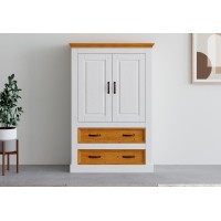 Estante gabinete de madeira com duas gavetas estilo alemão branco lavado e cera | Coleção England